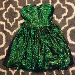 Strapless green sequin dress